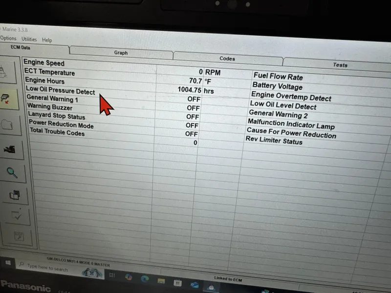 Slide: The Image of Diagnostic screen displaying engine data for a 2002 Cobalt 282 BR boat. - 17