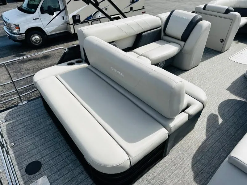 Slide: The Image of Luxurious 2021 L-Series L5 CLZ boat interior with plush seating and modern design. - 10