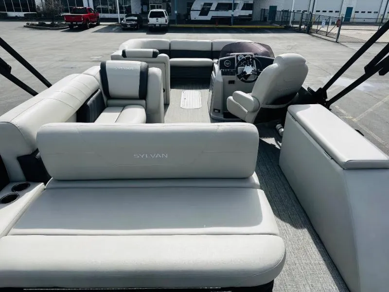 Slide: The Image of Luxurious 2021 L-Series L5 CLZ pontoon boat with spacious seating and modern helm. - 12
