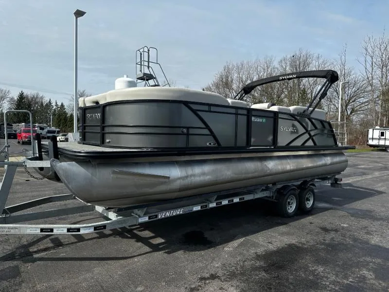 Slide: The Image of Pontoon boat on trailer, L-Series L5 CLZ 2021 model, parked outdoors. - 3
