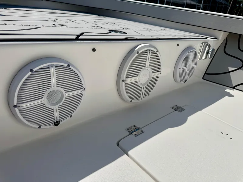 Slide: The Image of 2022 Xplor x24 Andros Mercury boat speakers and deck detail. - 17
