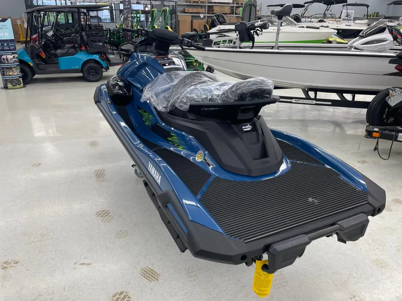 Slide: The Image of 2025 Yamaha WaveRunner VX Cruiser HO in showroom, blue color, side view. - 5
