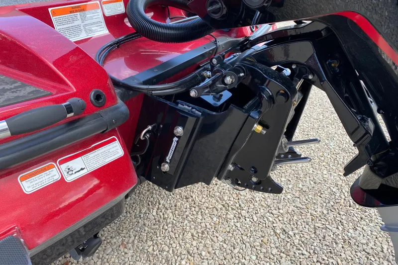 Slide: The Image of Red Nitro Z20 XL Pro 2025 boat detail with steering and control mechanisms. - 13