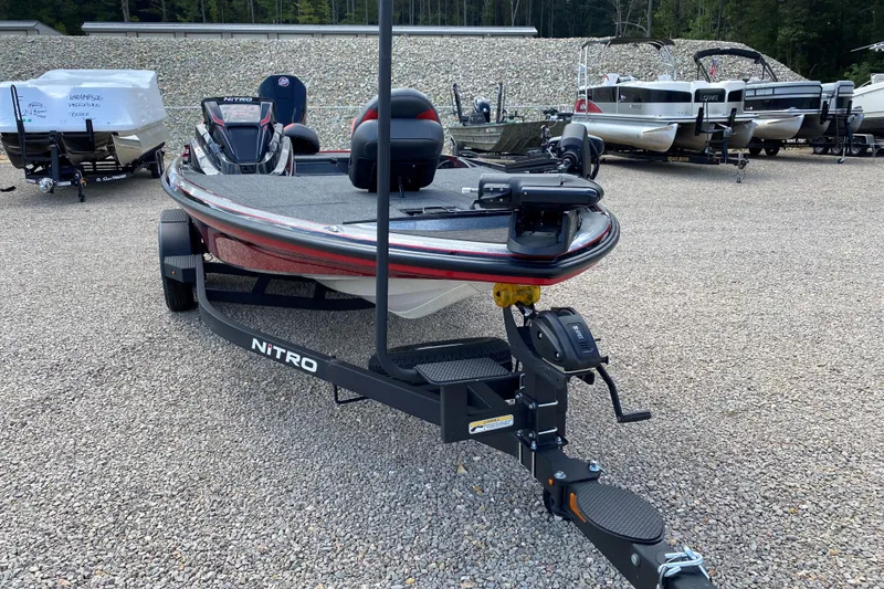 Slide: The Image of 2025 Nitro Z20 XL Pro boat on trailer in outdoor showroom. - 22
