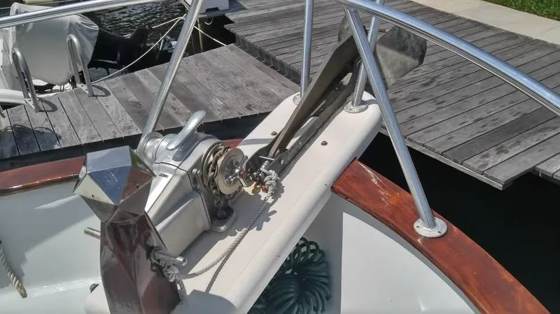 Slide: The Image of Anchor system on a 1979 Universal Marine 41 boat at a dock. - 5