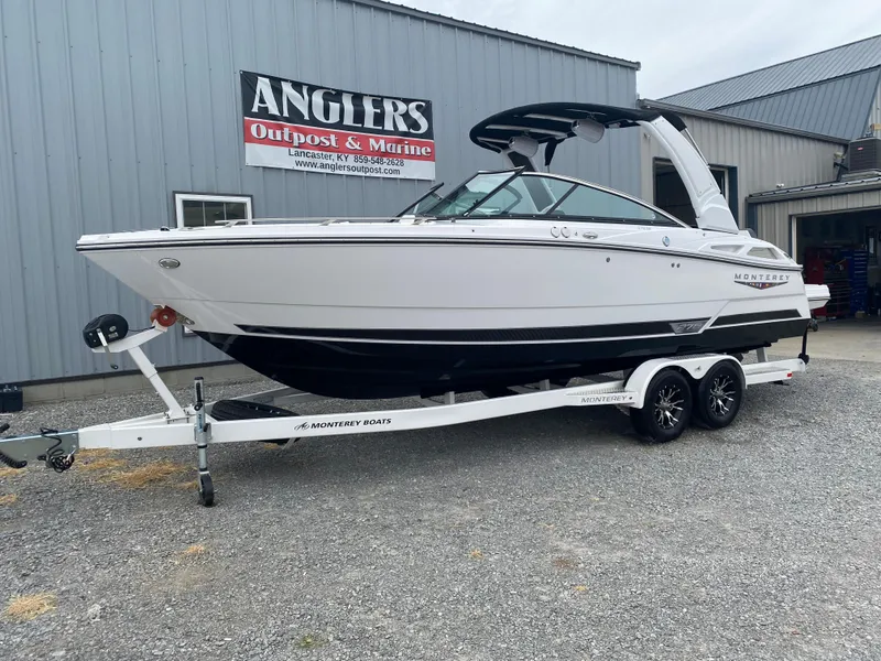 Slide: The Image of 2025 Monterey 278 Super Sport boat on trailer at Anglers Outpost & Marine. - 3