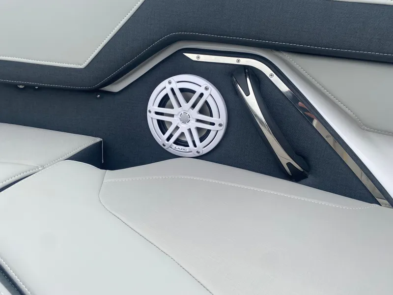 Slide: The Image of 2025 Monterey 258 Super Sport interior with speaker and sleek design elements. - 30