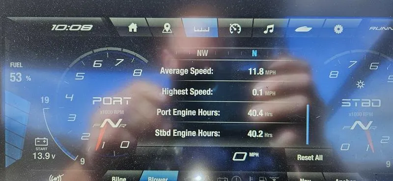 Slide: The Image of Dashboard of 2023 Yamaha Boats 255XD showing speed, fuel, and engine hours. - 3