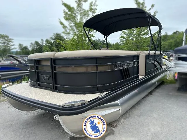 Slide: The Image of 2024 Bennington 23 LSRC pontoon boat with canopy, displayed at Lakeview Marine. - 0