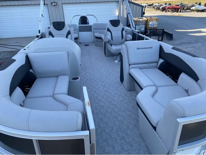 Slide: The Image of 2024 Berkshire LE Series 22RFX LE pontoon boat with spacious seating and modern design. - 15