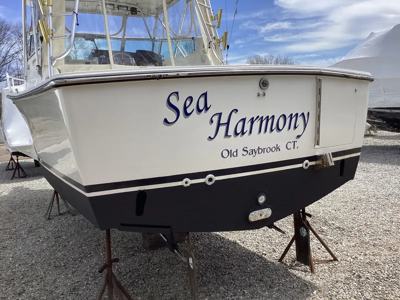 Slide: The Image of 2001 Henriques 28 Express boat named "Sea Harmony" in Old Saybrook, CT. - 3