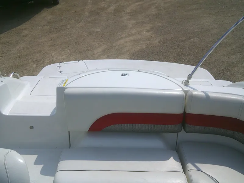 Slide: The Image of 2011 Hurricane SunDeck Sport 188 IO boat interior with white and red seating. - 13