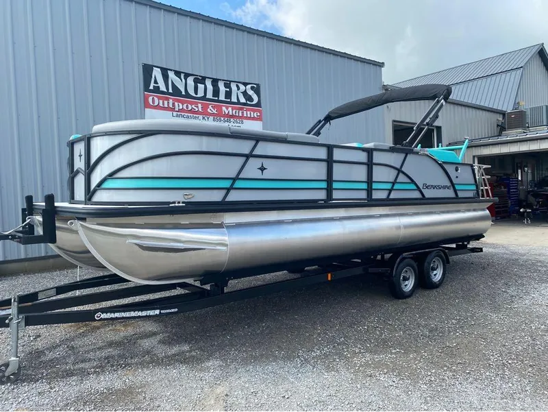 Slide: The Image of 2025 Berkshire 25 SB2 STS pontoon boat on trailer at Anglers Outpost & Marine. - 14