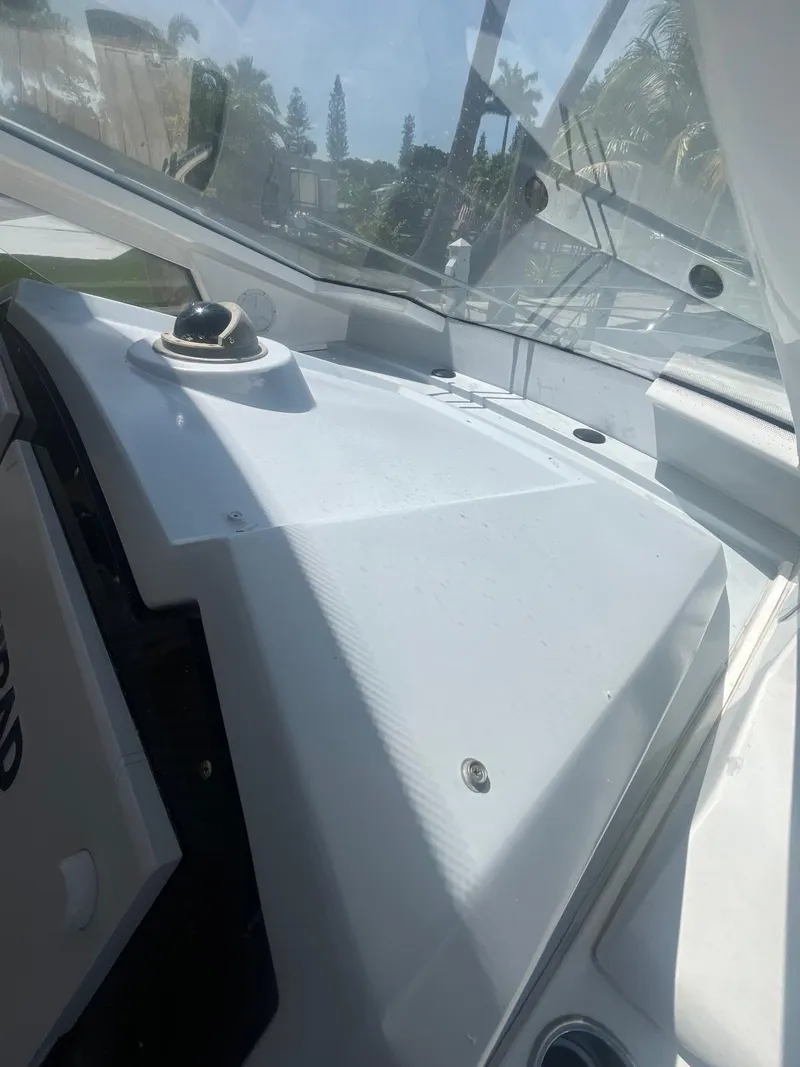 Slide: The Image of 2020 Azimut Verve 40 boat interior with sleek dashboard and modern design. - 33