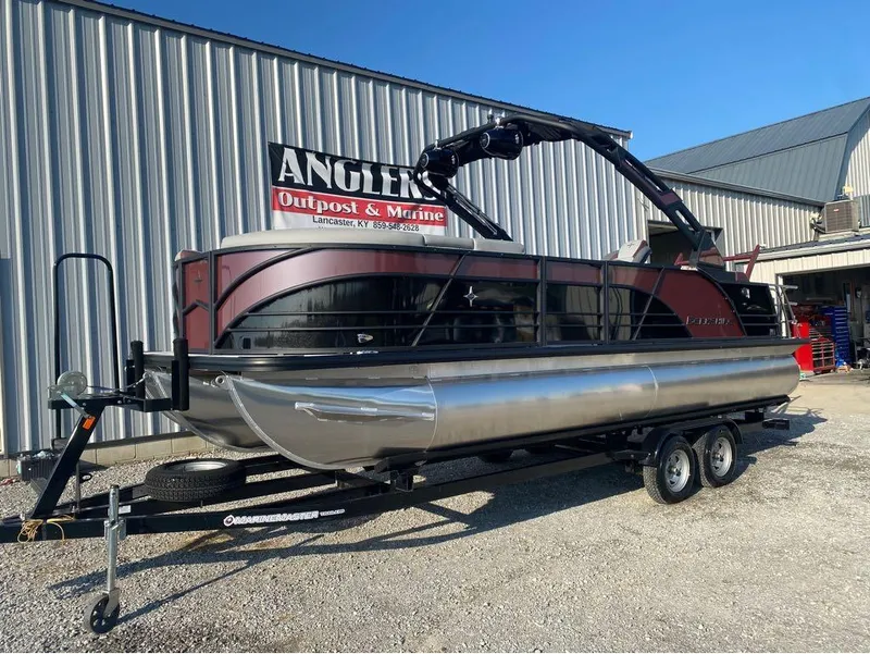 Slide: The Image of 2025 Berkshire 23UL STS pontoon boat on trailer at Angler's Outpost & Marine. - 3