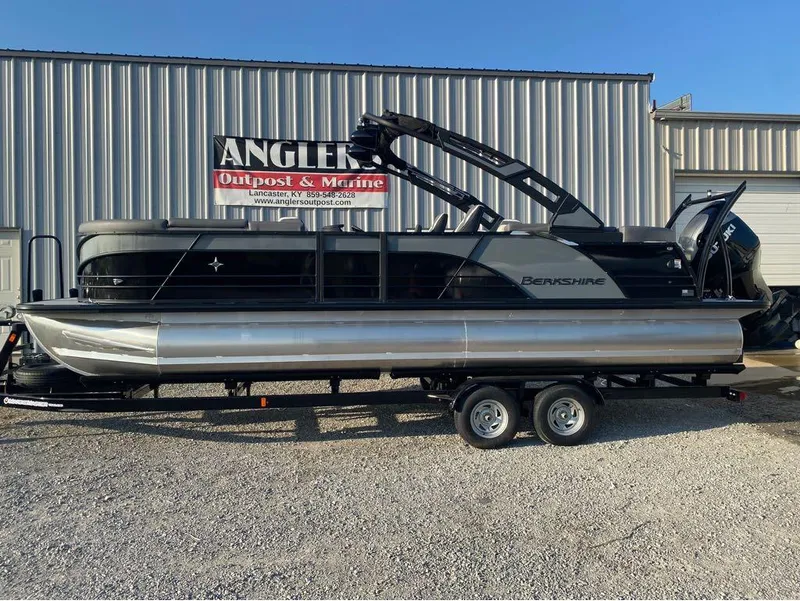Slide: The Image of 2025 Berkshire 25RFX STS pontoon boat on trailer at Angler's Outpost & Marine. - 1