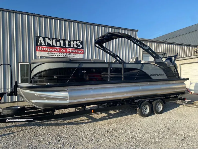 Slide: The Image of 2025 Berkshire 25RFX STS pontoon boat on trailer at Anglers Outpost & Marine. - 3