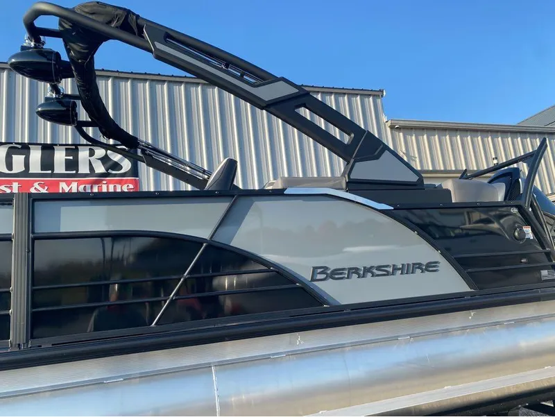 Slide: The Image of 2025 Berkshire 25RFX STS pontoon boat with sleek design and modern features. - 9