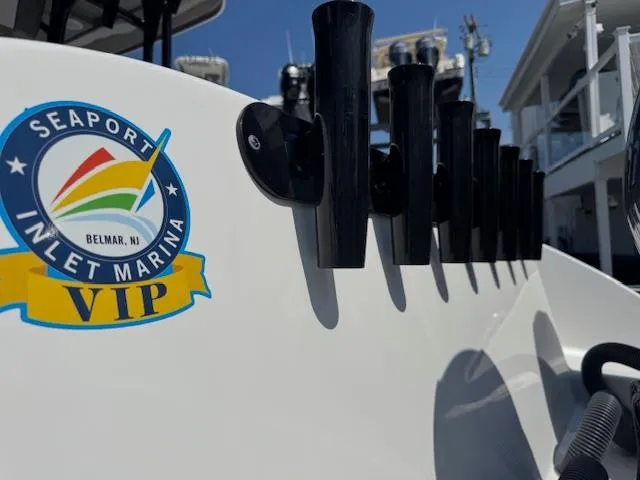 Slide: The Image of Cape Horn 27 XS boat at Seaport Inlet Marina, Belmar, NJ, featuring rod holders. - 12