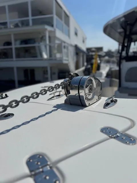 Slide: The Image of 2022 Cape Horn 27 XS boat deck with anchor chain and winch. - 14