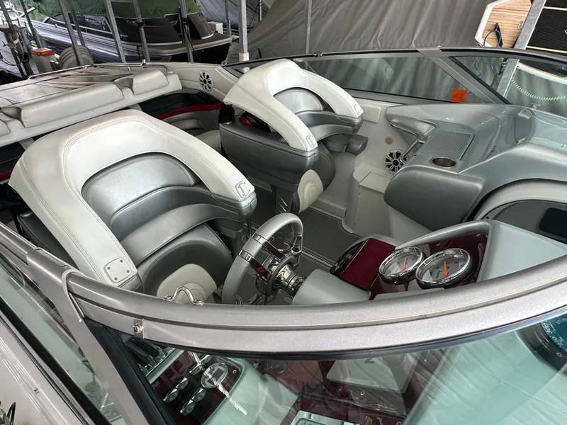 Slide: The Image of 2008 Formula 353 FASTech boat interior with sleek seats and modern dashboard. - 15