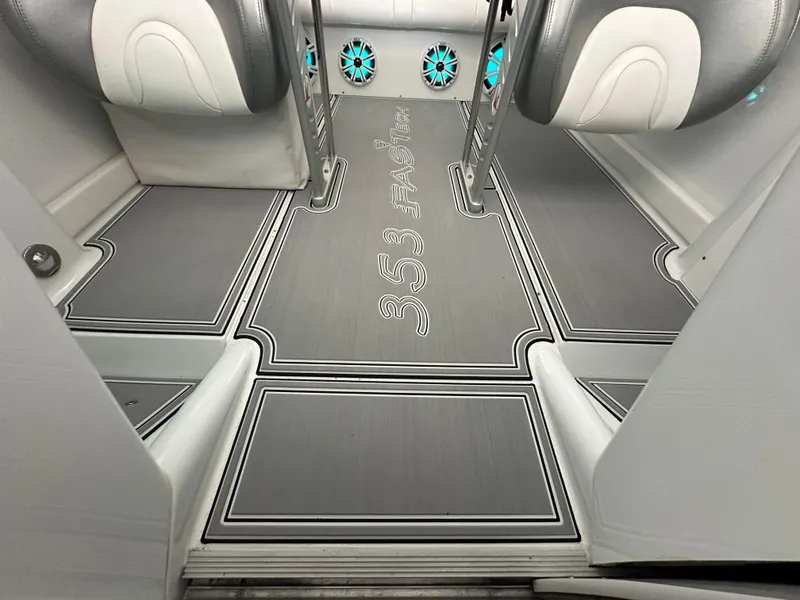 Slide: The Image of 2008 Formula 353 FASTech boat interior with custom flooring and stylish seating. - 46