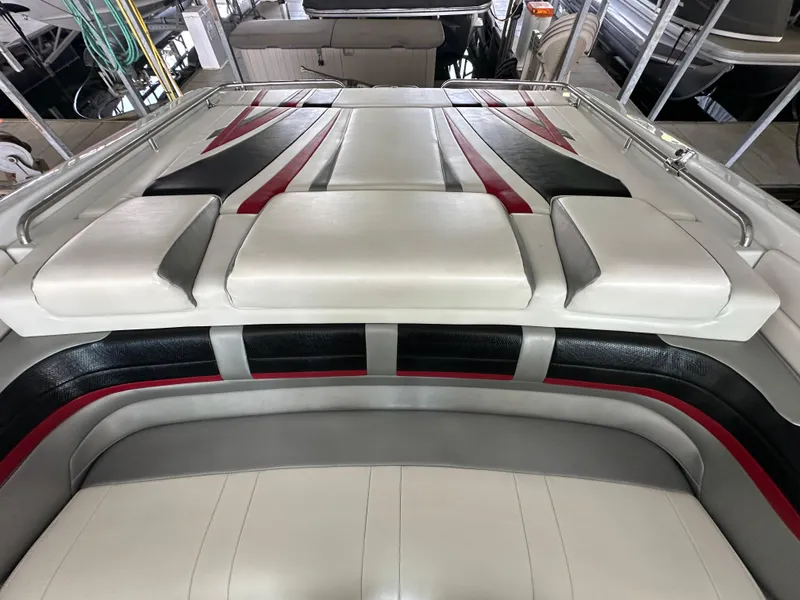 Slide: The Image of 2008 Formula 353 FASTech boat interior with sleek white, black, and red upholstery design. - 47