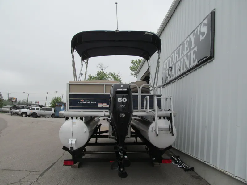 Slide: The Image of 2020 Sun Tracker Party Barge 18 DLX pontoon boat with canopy and Mercury 60 HP engine. - 3