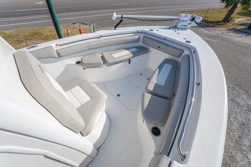 Slide: The Image of 2019 Sea Pro 239 DLX boat interior with spacious seating and modern design. - 22