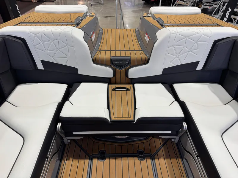 Slide: The Image of 2023 Nautique Super Air Nautique G23 Paragon interior with luxurious seating and teak flooring. - 30