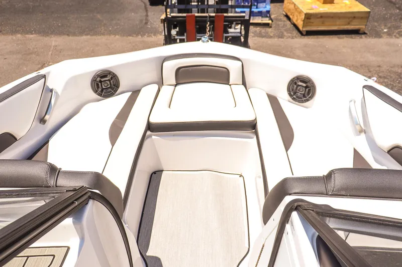 Slide: The Image of 2025 Yamaha Boats AR195 interior with sleek seating and modern design. - 16
