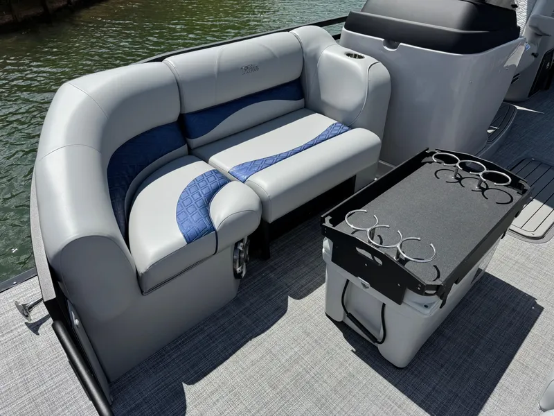Slide: The Image of Luxurious seating on 2025 JC Neptoon Sport 23TT DSL pontoon boat with cup holders. - 5