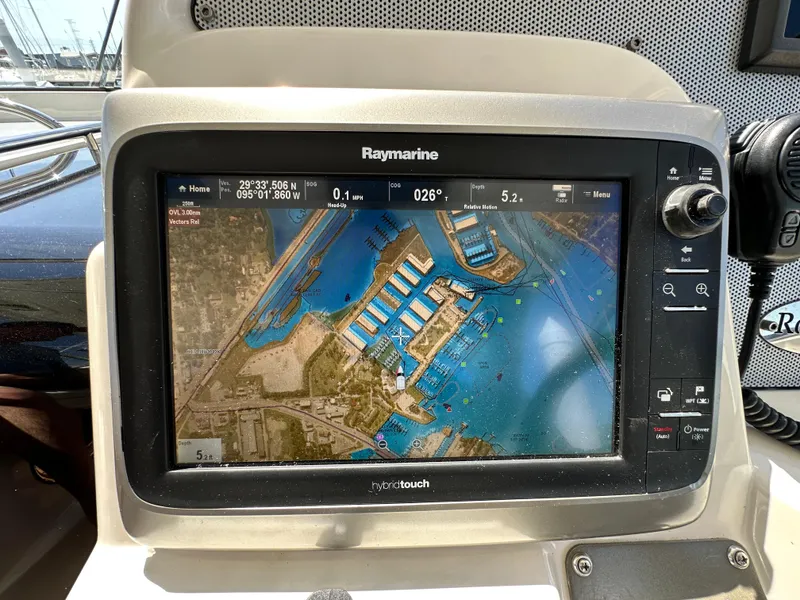 Slide: The Image of Raymarine navigation display on 2007 Chris-Craft Roamer 40 yacht, showing marina map. - 35