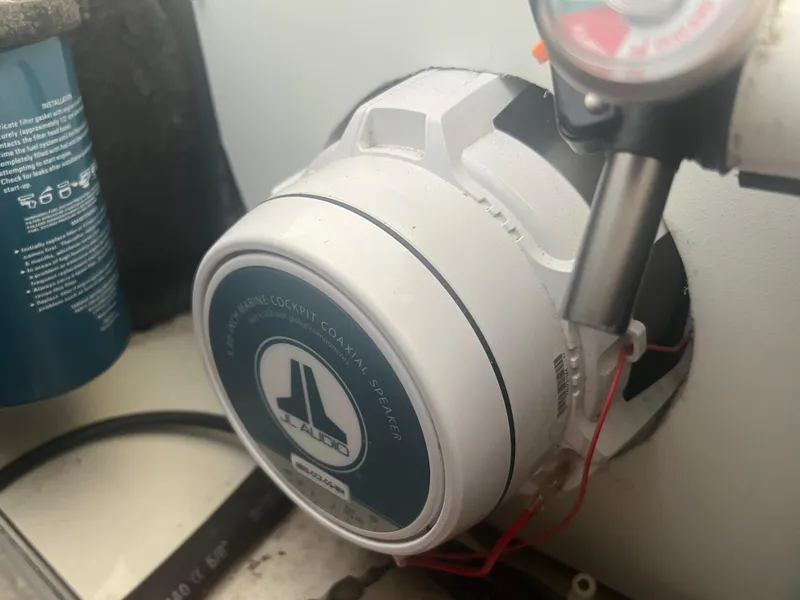 Slide: The Image of Close-up of a JL Audio marine speaker on a 2002 Zodiac Yachtline 420 Deluxe. - 10