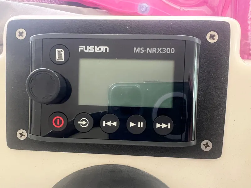 Slide: The Image of Fusion MS-NRX300 marine stereo on Zodiac Yachtline 420 Deluxe, 2002 model. - 6