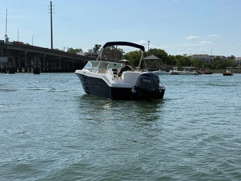 Slide: The Image of 2024 Robalo R207 Dual Console boat cruising on a sunny waterway. - 39