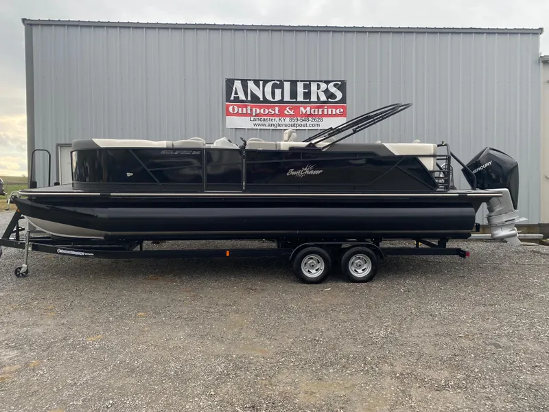 Slide: The Image of 2023 SunChaser Eclipse 8523 SBX pontoon boat on trailer at Anglers Outpost & Marine. - 1