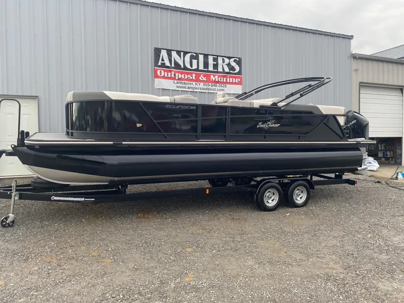 Slide: The Image of 2023 SunChaser Eclipse 8523 SBX pontoon boat on trailer at Anglers Outpost & Marine. - 2