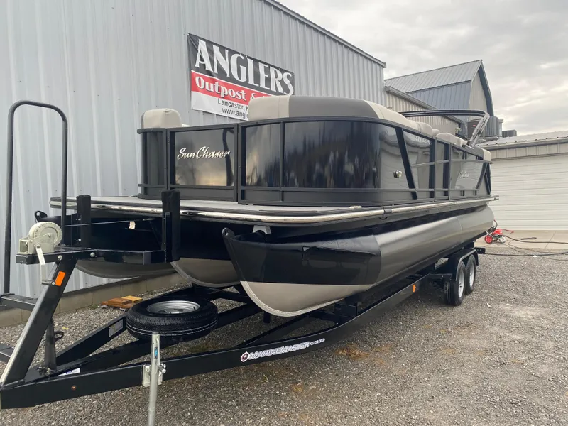 Slide: The Image of 2023 SunChaser Eclipse 8523 SBX pontoon boat on trailer at Anglers Outpost. - 3