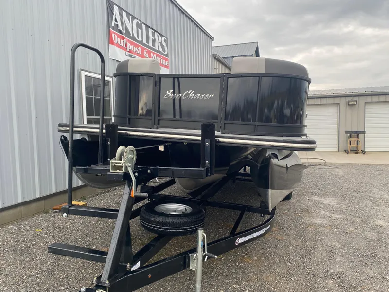 Slide: The Image of 2023 SunChaser Eclipse 8523 SBX pontoon boat on trailer at Angler's Outpost. - 4