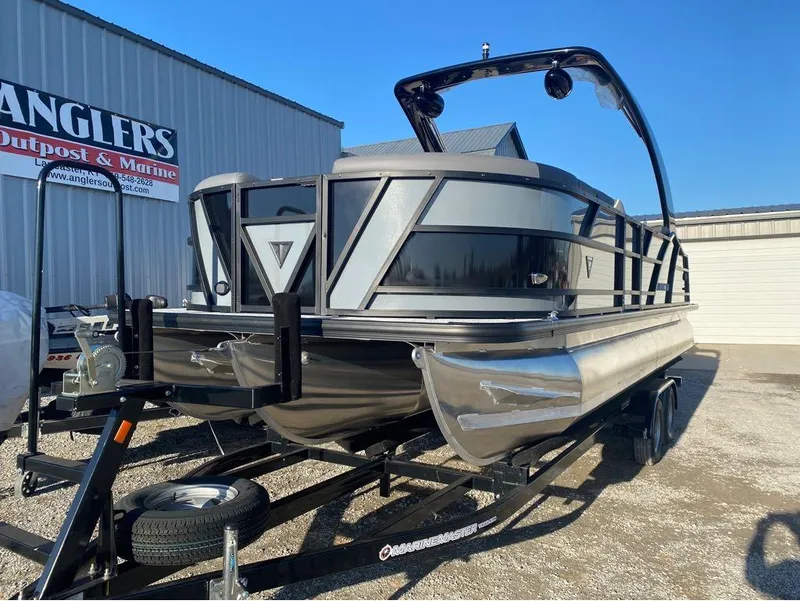 Slide: The Image of 2024 Trifecta 23 RFS 3.0 pontoon boat on trailer at Anglers Outpost & Marine. - 25