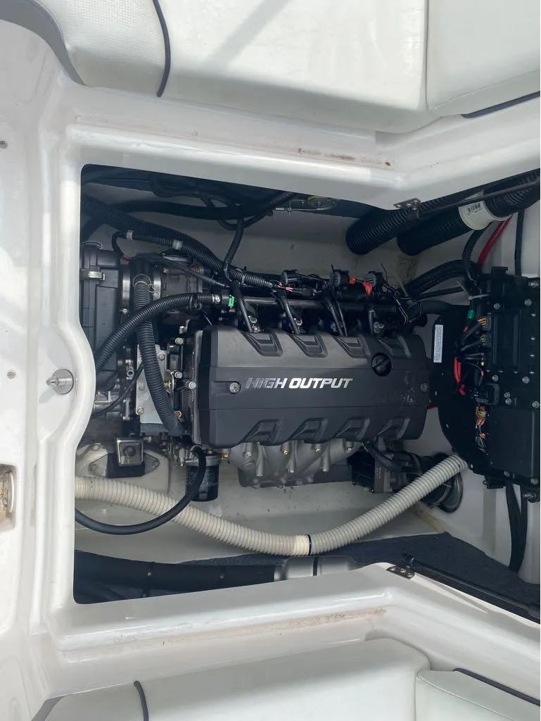 Slide: The Image of 2017 Yamaha SX190 engine compartment showcasing high output engine components. - 13