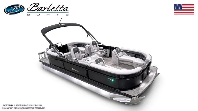 Slide: The Image of 2025 Barletta ARIA 22QC pontoon boat with sleek design and spacious seating. - 2