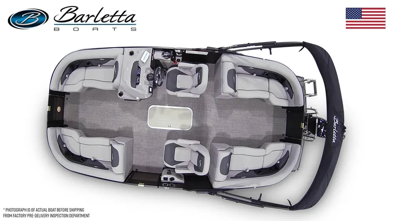 Slide: The Image of 2025 Barletta ARIA 22QC pontoon boat interior layout, featuring spacious seating and modern design. - 5