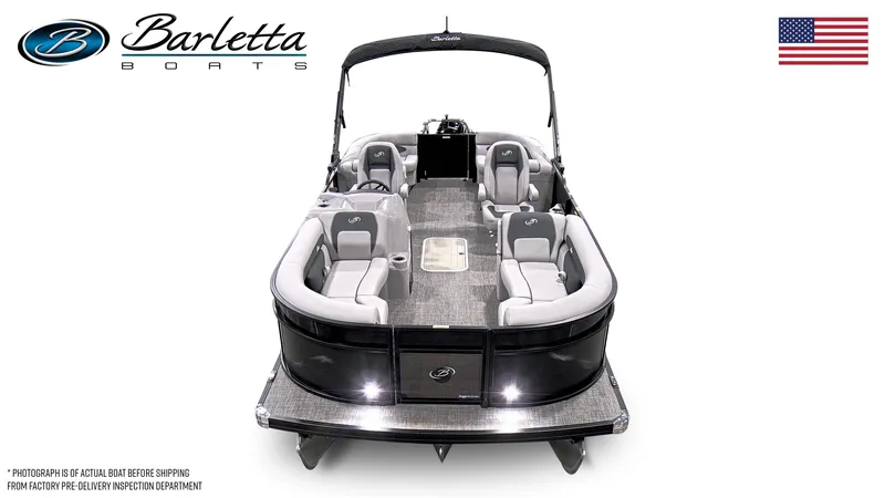 Slide: The Image of 2025 Barletta ARIA 22QC pontoon boat, sleek design, spacious seating, luxury features. - 7