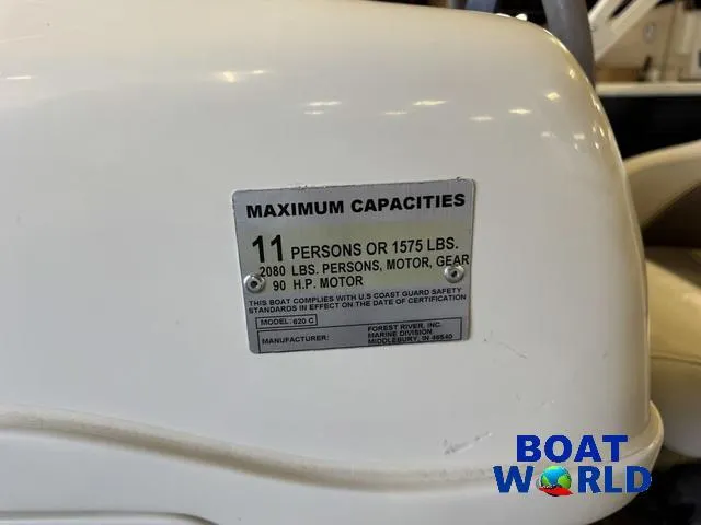 Slide: The Image of Capacity label on 2008 South Bay 20' Cruise Pontoon, seating 11 or 1575 lbs. - 35