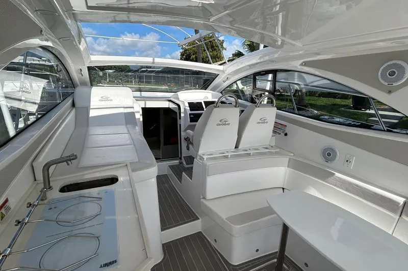 Slide: The Image of Luxurious interior of 2021 Evolve 360HT yacht with modern seating and sleek design. - 60