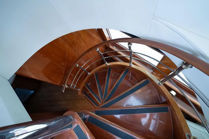 Slide: The Image of Curved wooden staircase on 2004 Cheoy Lee 84 Bravo Flybridge yacht. - 38