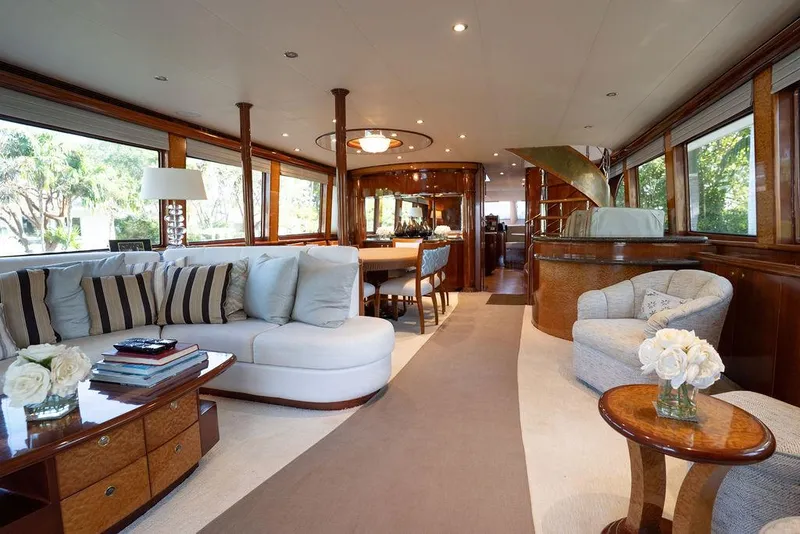 Slide: The Image of Luxurious interior of 2004 Cheoy Lee 84 Bravo Flybridge yacht with elegant seating and decor. - 4