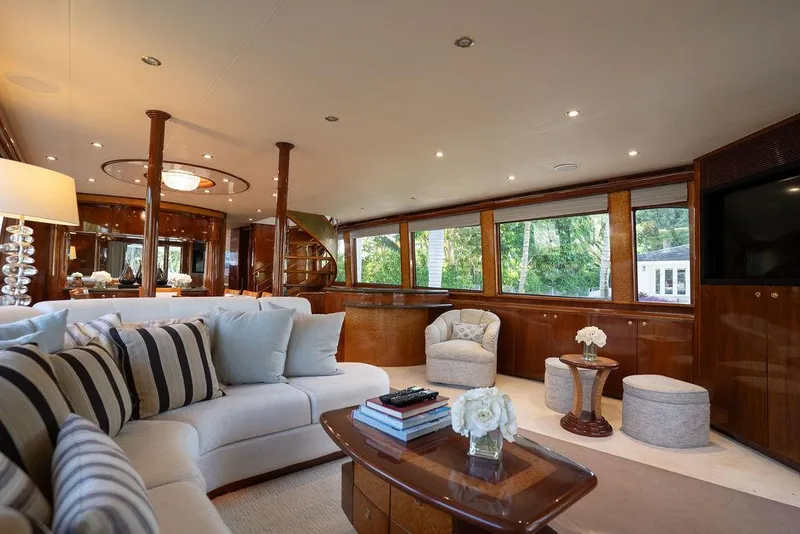 Slide: The Image of Luxurious interior of 2004 Cheoy Lee 84 Bravo Flybridge yacht with elegant furnishings and decor. - 7